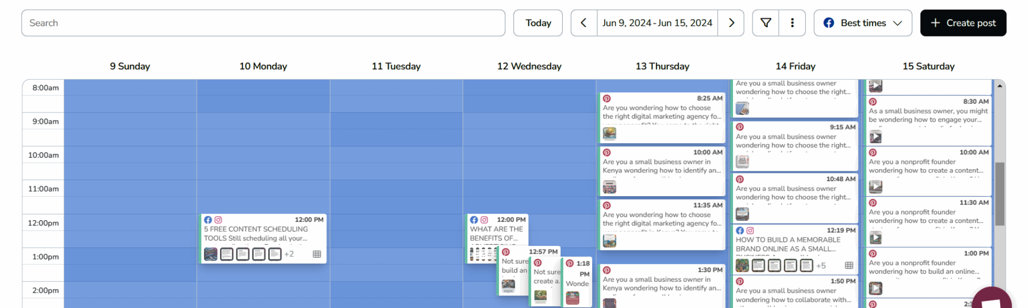 How To Maintain A Consistent Posting Schedule As A Small Business In Kenya - step 5 using automation when possible - a screenshot from metricool of Sanna Digital Content Calendar