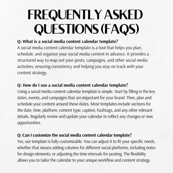 SOCIAL MEDIA CONTENT CALENDAR TEMPLATE - FAQs page 1